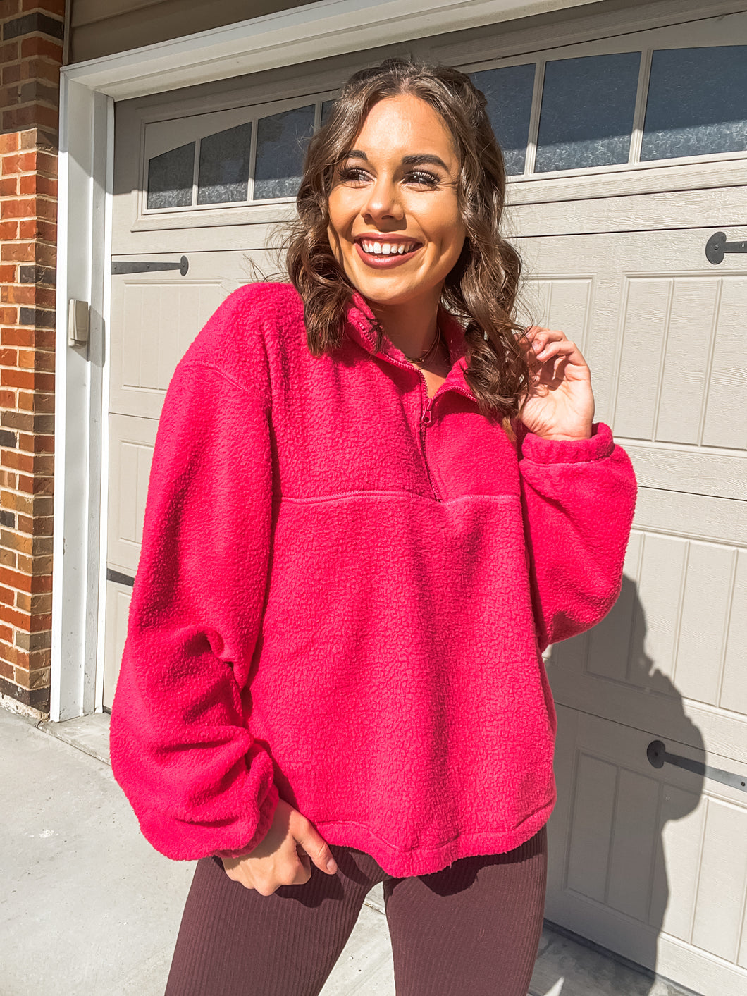 Easy Going Half Zip Sweatshirt - Fuschia