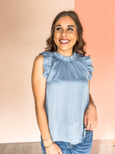 Load image into Gallery viewer, Pushing Boundaries Ruffle Trim Blouse - Dusty Blue
