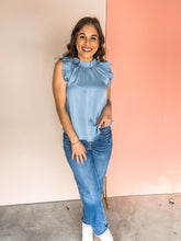 Load image into Gallery viewer, Pushing Boundaries Ruffle Trim Blouse - Dusty Blue
