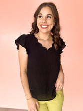 Load image into Gallery viewer, Let It Be Scalloped V-Neck Top - Black
