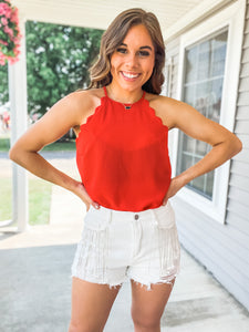 Vacay Days Scalloped Tank-Red