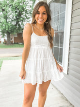Load image into Gallery viewer, American Dreamin’ White Mini Eyelet Dress
